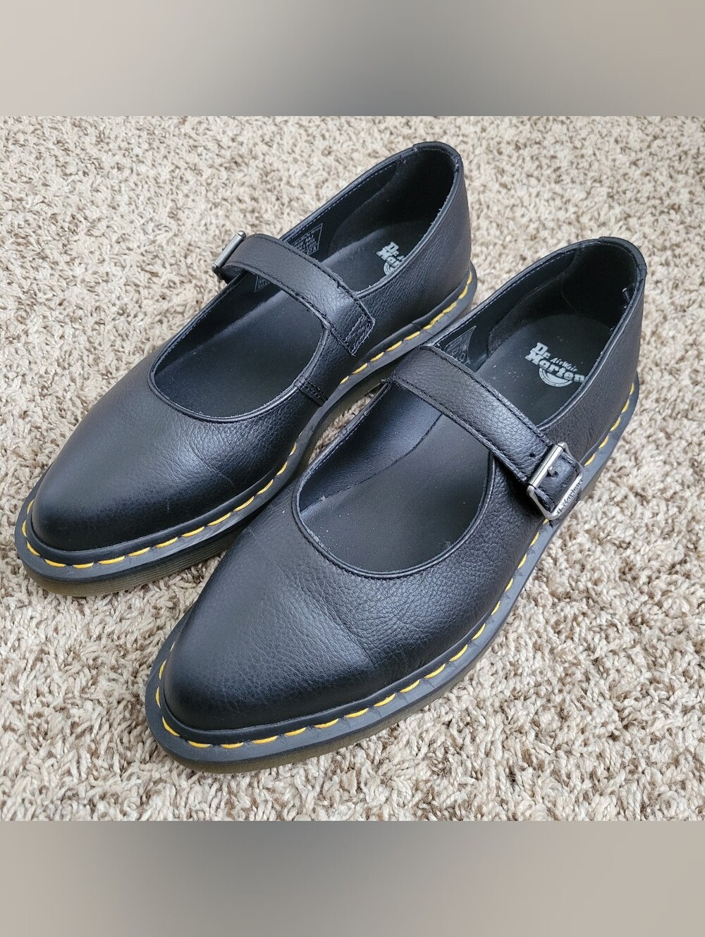 Dr. Martens Elphie Mary Jane Shoes Flats Black Leather Pointed Toe Strap 8